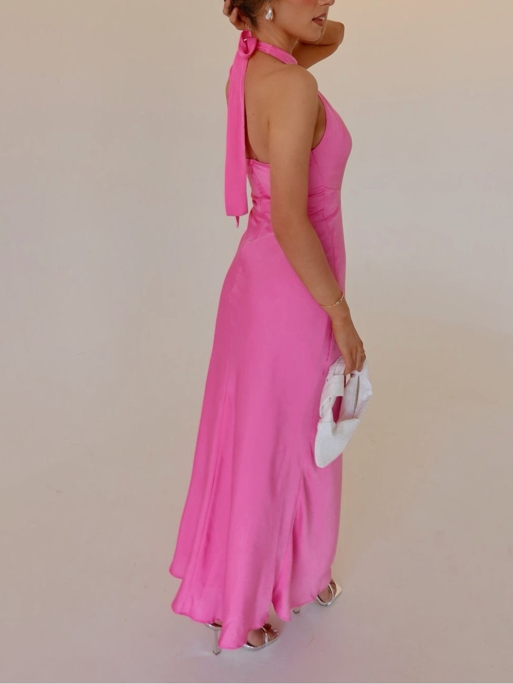 Here Comes The Sun Hot Pink Halter Maxi Dress Size S Elegant Evening Wear NEW - Picture 10 of 12
